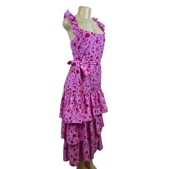 Likely Pink & Red Floral Ruffle Tiered Midi Dress Size 10- NEW - Picture 2 of 8